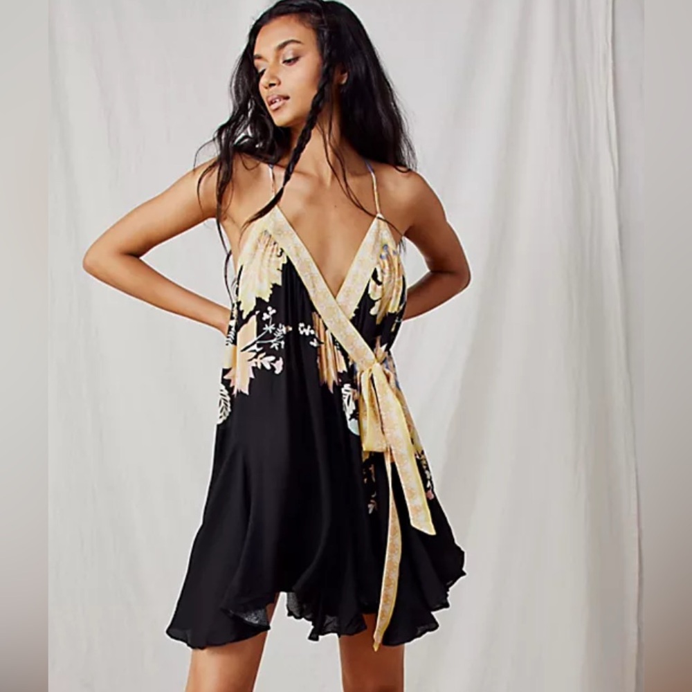 Free People Floral Black Wrap Dress